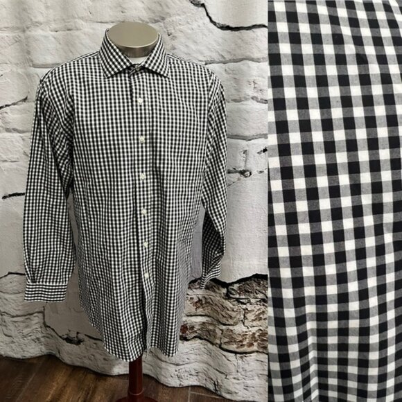 Brooks Brothers Regent 100% Cotton Black & White Check Dress Shirt Button‎ Up - Picture 1 of 8